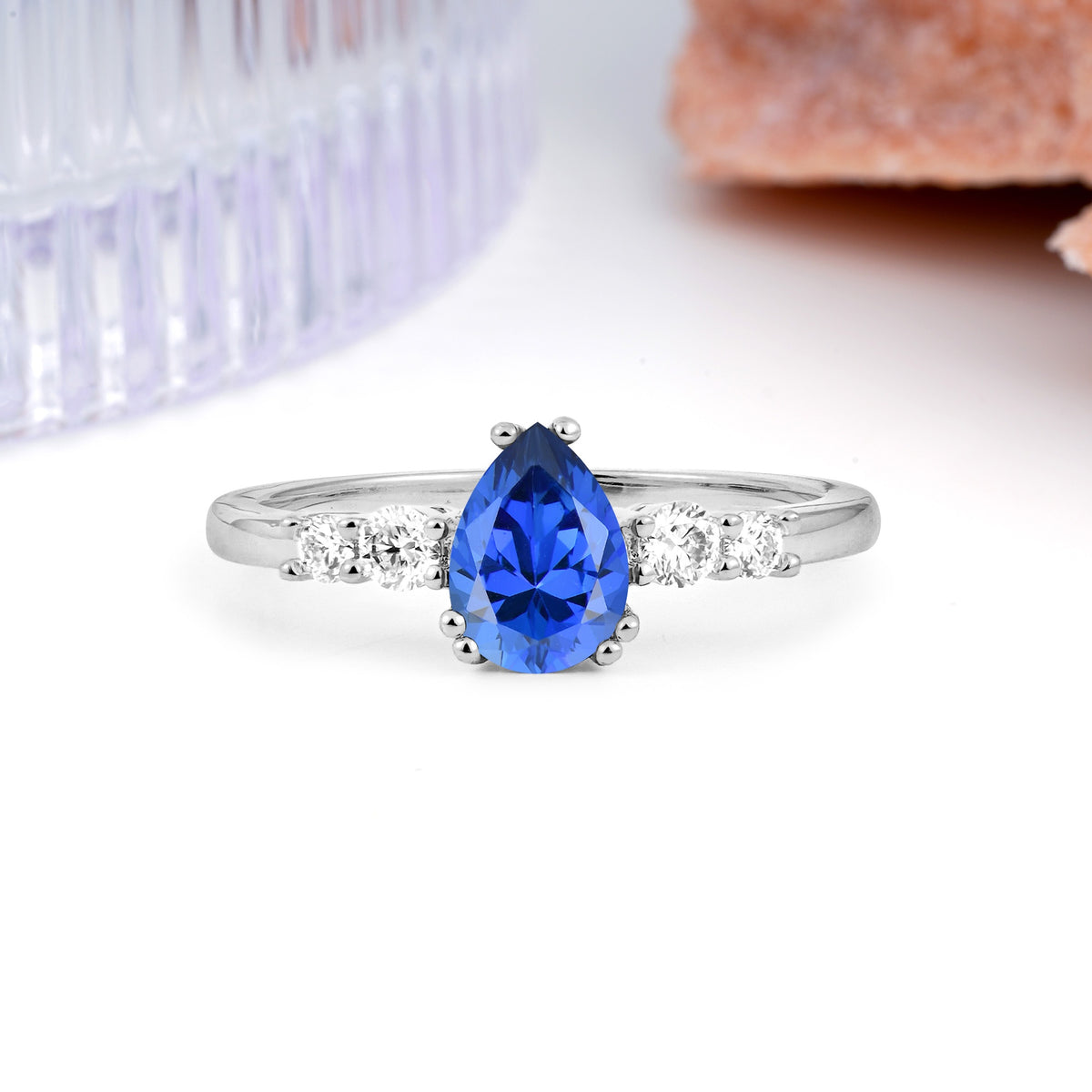 Classic, Minimalist 6-Prong Pear Cut Sapphire Engagement Ring - Additional view