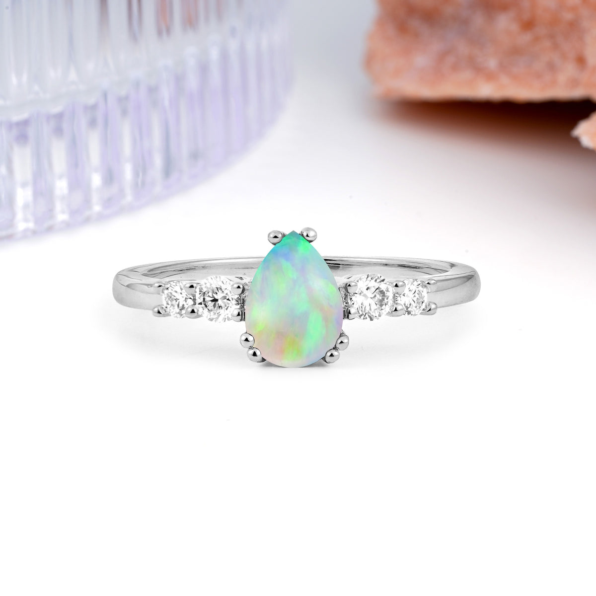 Classic, Minimalist 6-Prong Pear Cut Fire Opal Engagement Ring - Additional view