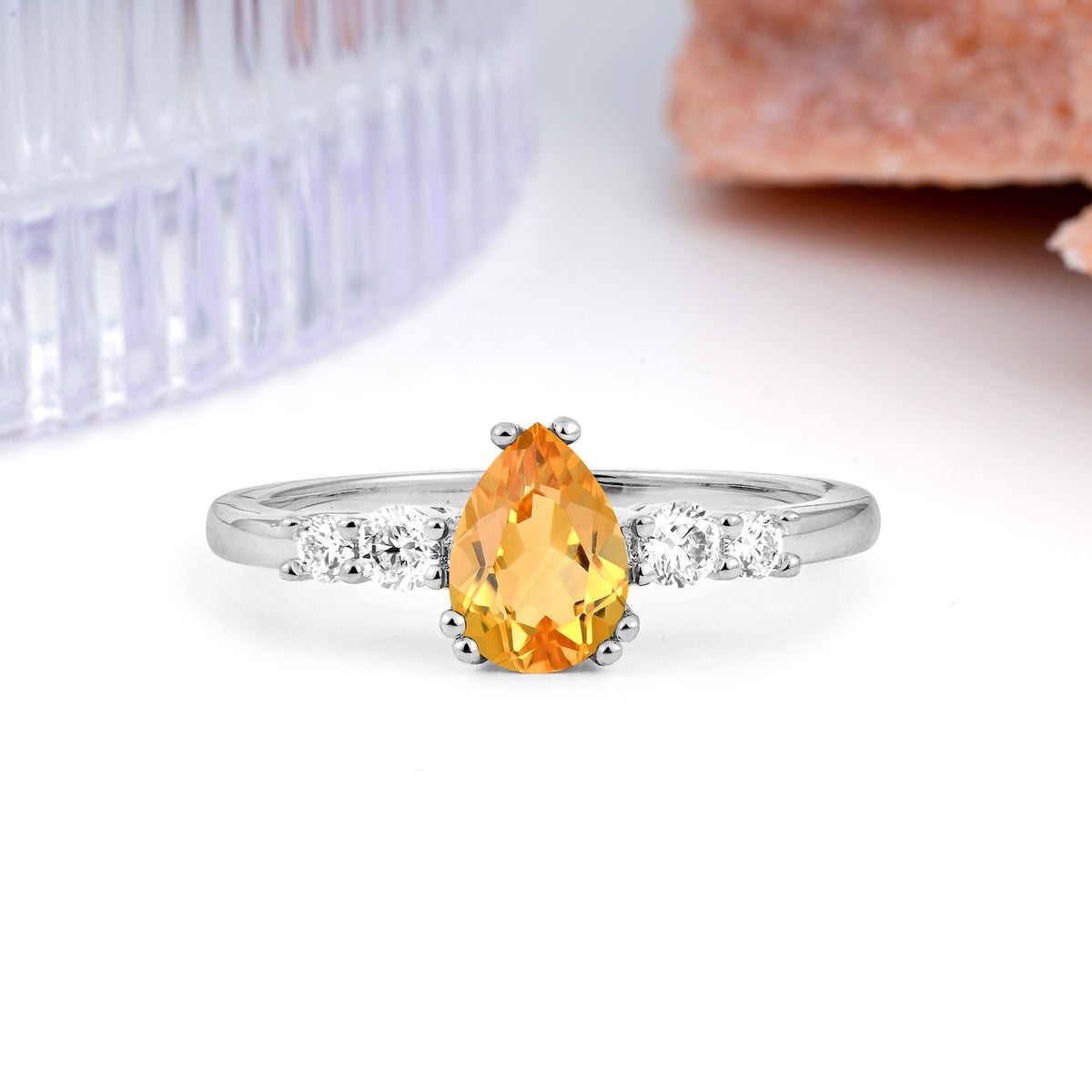 Classic, Minimalist 6-Prong Pear Cut Citrine Engagement Ring - Additional view