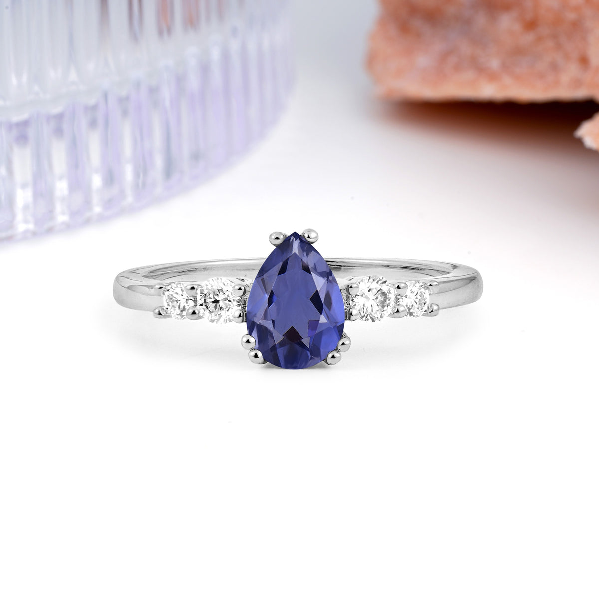 Classic, Minimalist 6-Prong Pear Cut Tanzanite Engagement Ring - Additional view