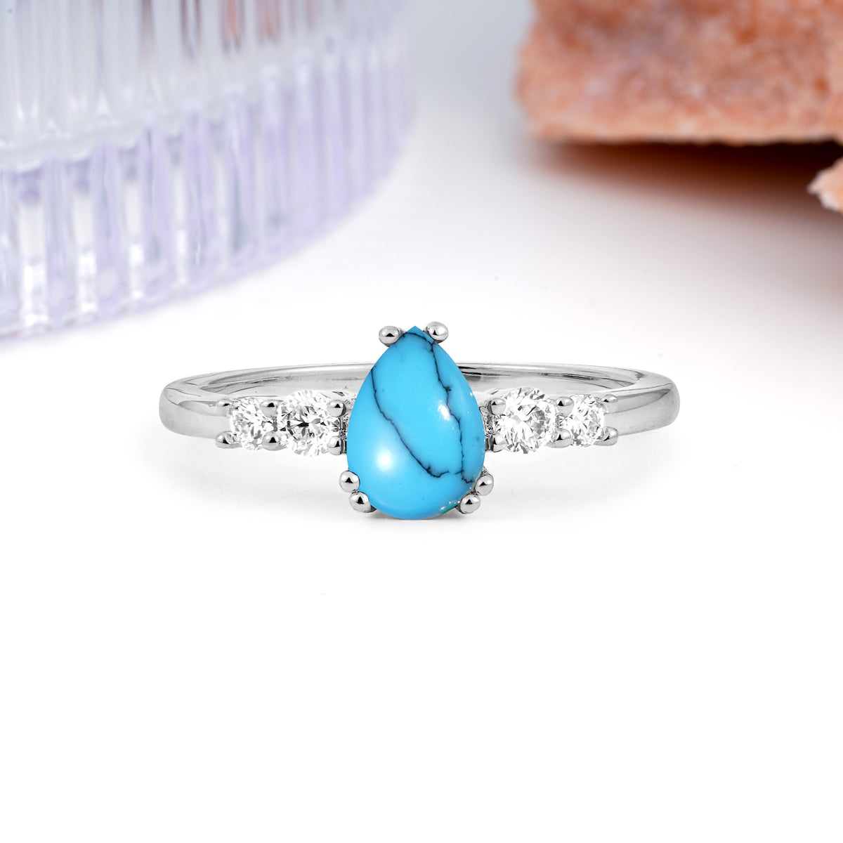 Classic, Minimalist 6-Prong Pear Cut Turquoise Engagement Ring - Additional view