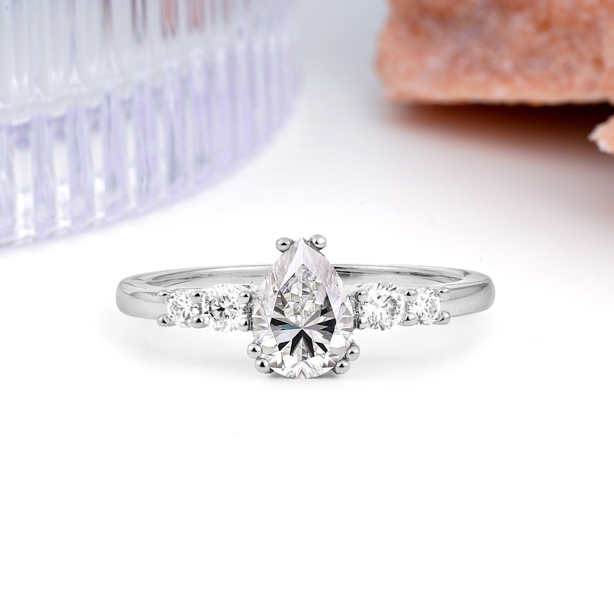 Classic, Minimalist 6-Prong Pear Cut Lab Diamond Engagement Ring - Additional view