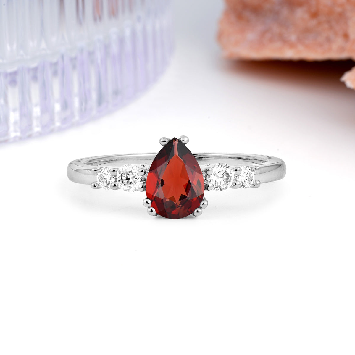 Classic, Minimalist 6-Prong Pear Cut Garnet Engagement Ring - Additional view