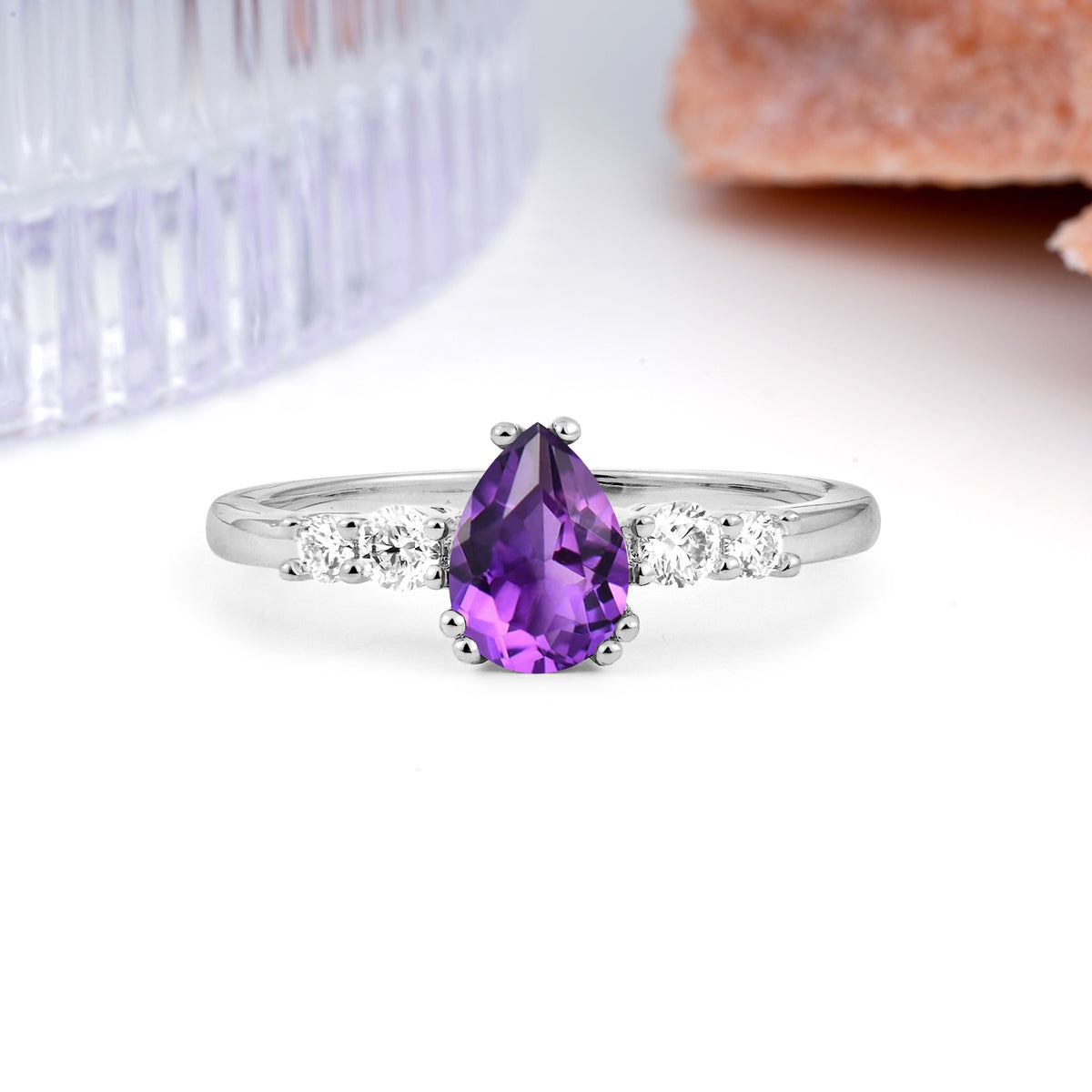 Classic, Minimalist 6-Prong Pear Cut Amethyst Engagement Ring - Additional view