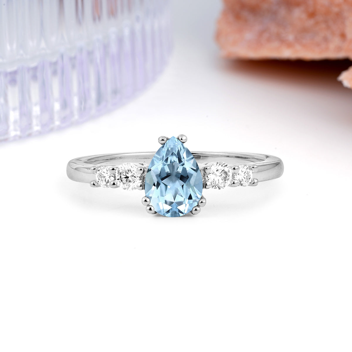 Classic, Minimalist 6-Prong Pear Cut Aquamarine Engagement Ring - Additional view