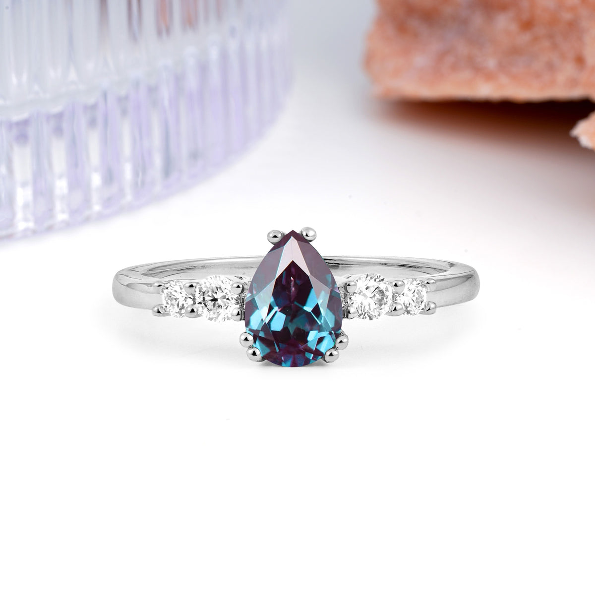 Classic, Minimalist 6-Prong Pear Cut Alexandrite Engagement Ring - Additional view