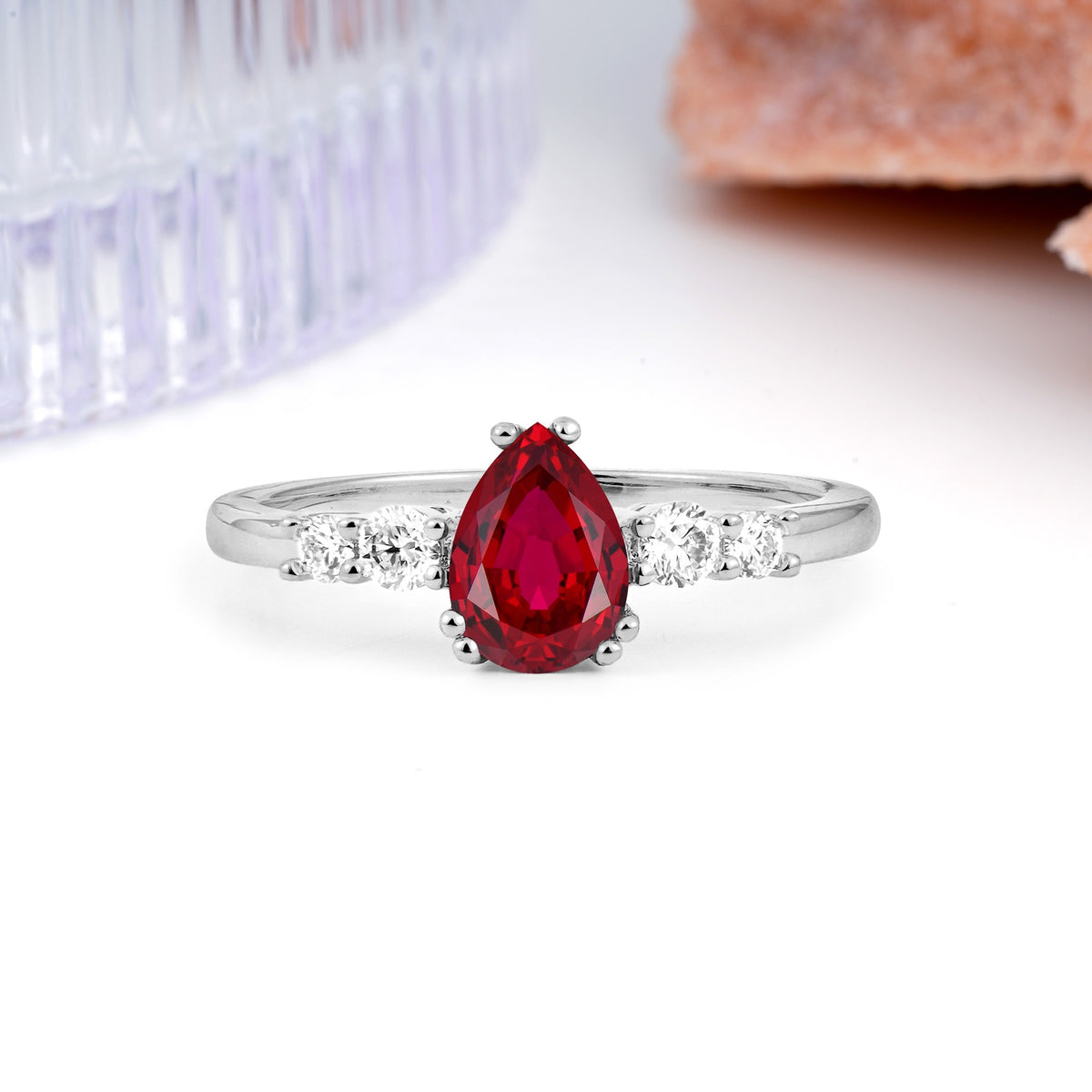Classic, Minimalist 6-Prong Pear Cut Ruby Engagement Ring - Additional view