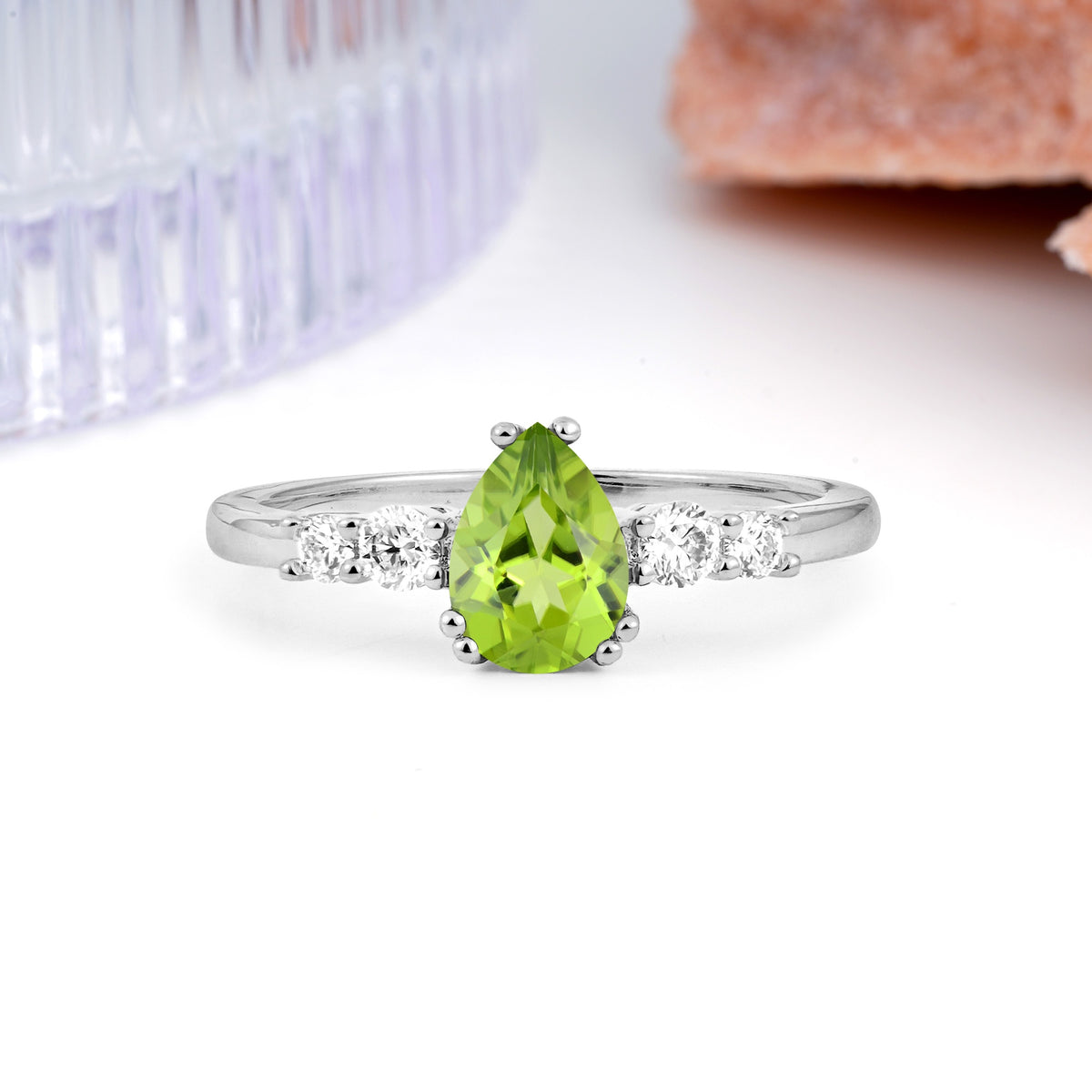 Classic, Minimalist 6-Prong Pear Cut Peridot Engagement Ring - Additional view