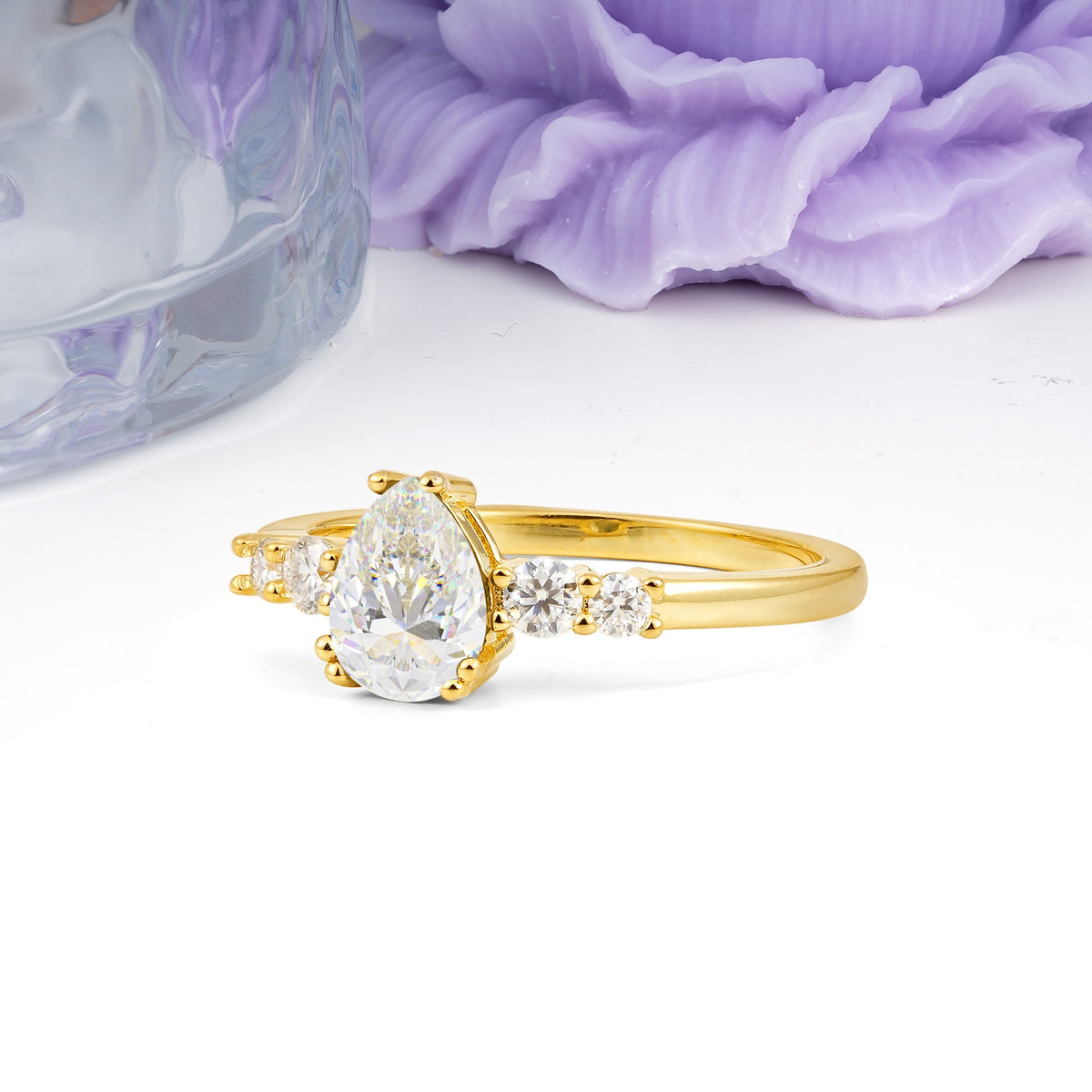 Classic, Minimalist 6-Prong Pear Cut Moissanite Engagement Ring - Additional view