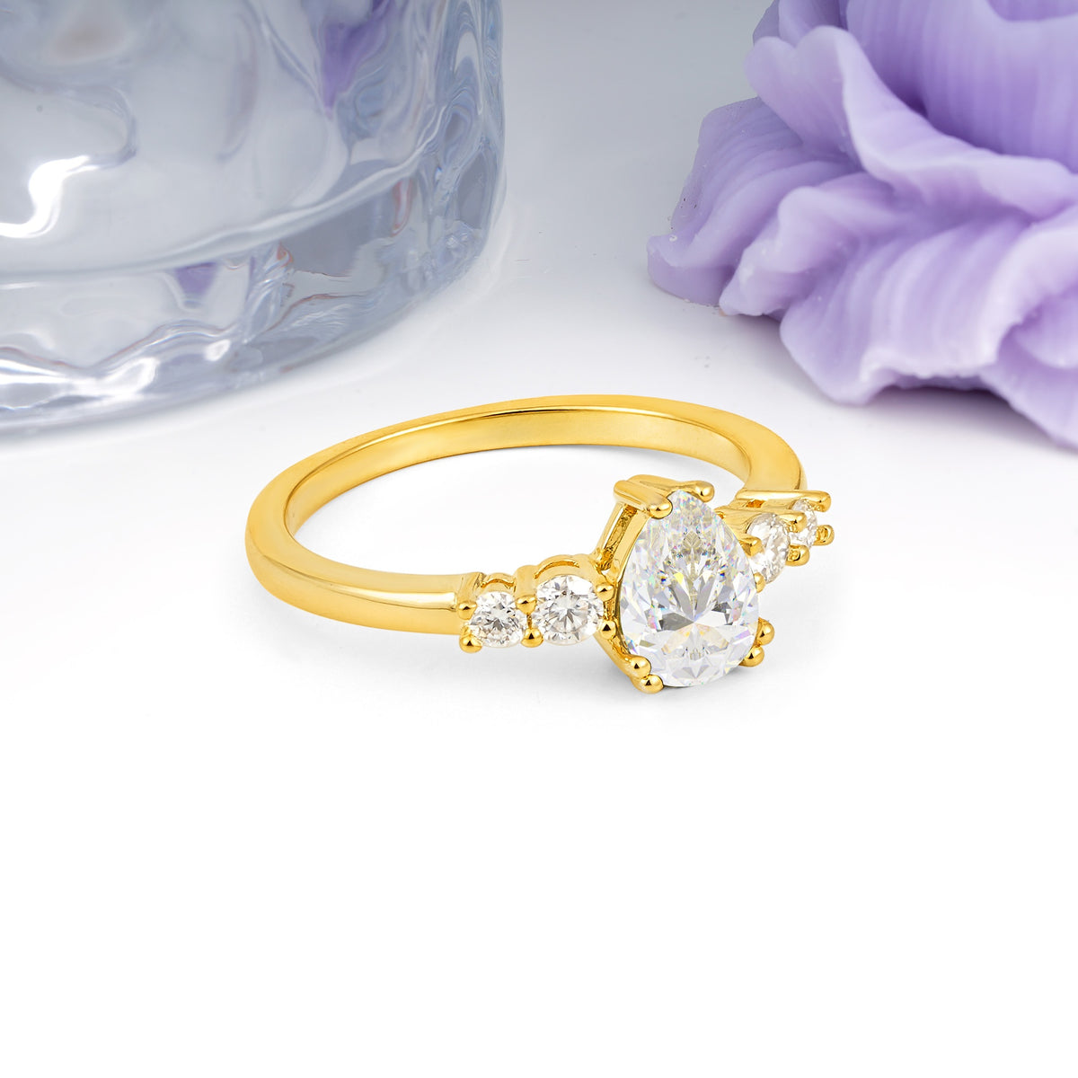 Classic, Minimalist 6-Prong Pear Cut Moissanite Engagement Ring - Additional view