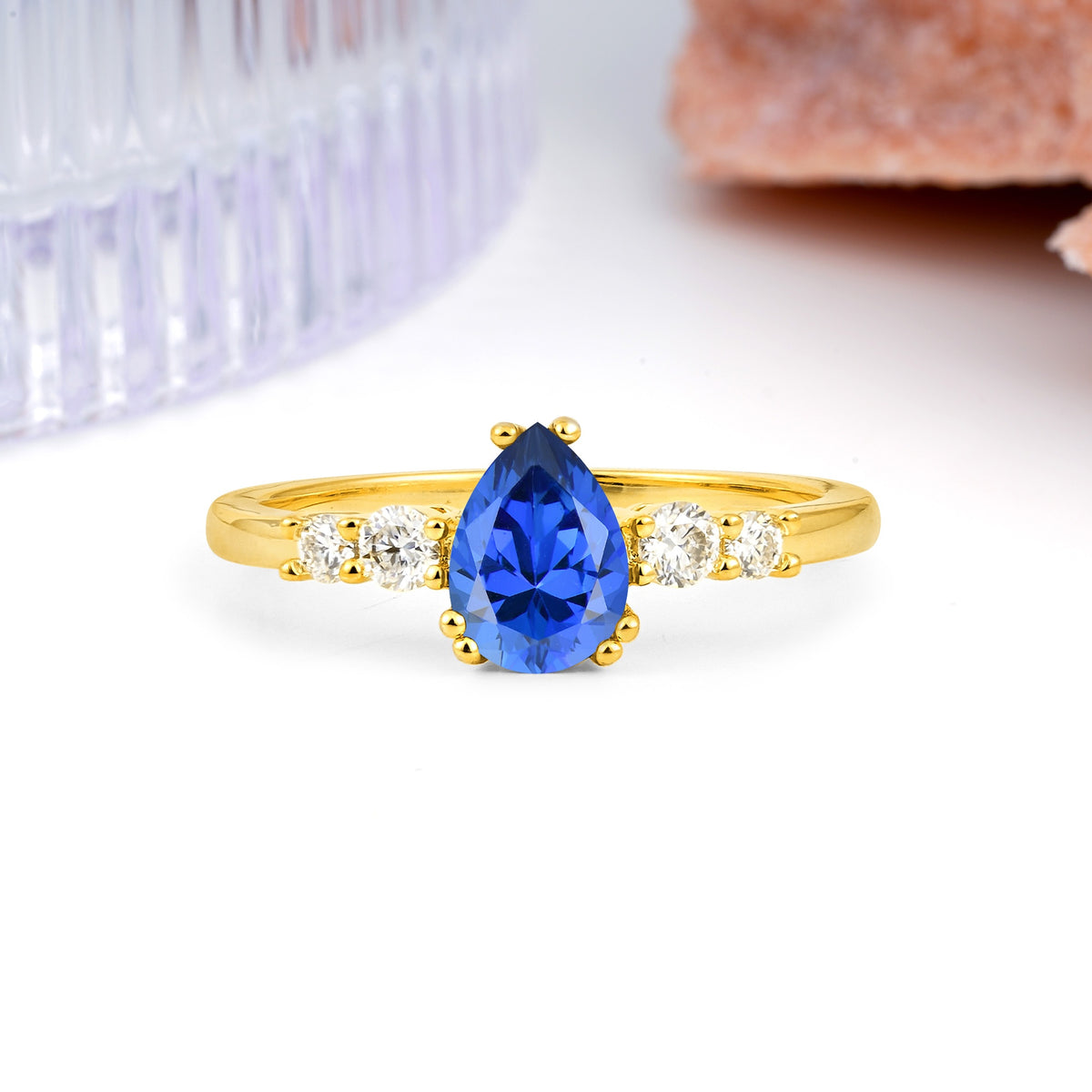 Classic, Minimalist 6-Prong Pear Cut Sapphire Engagement Ring - Additional view