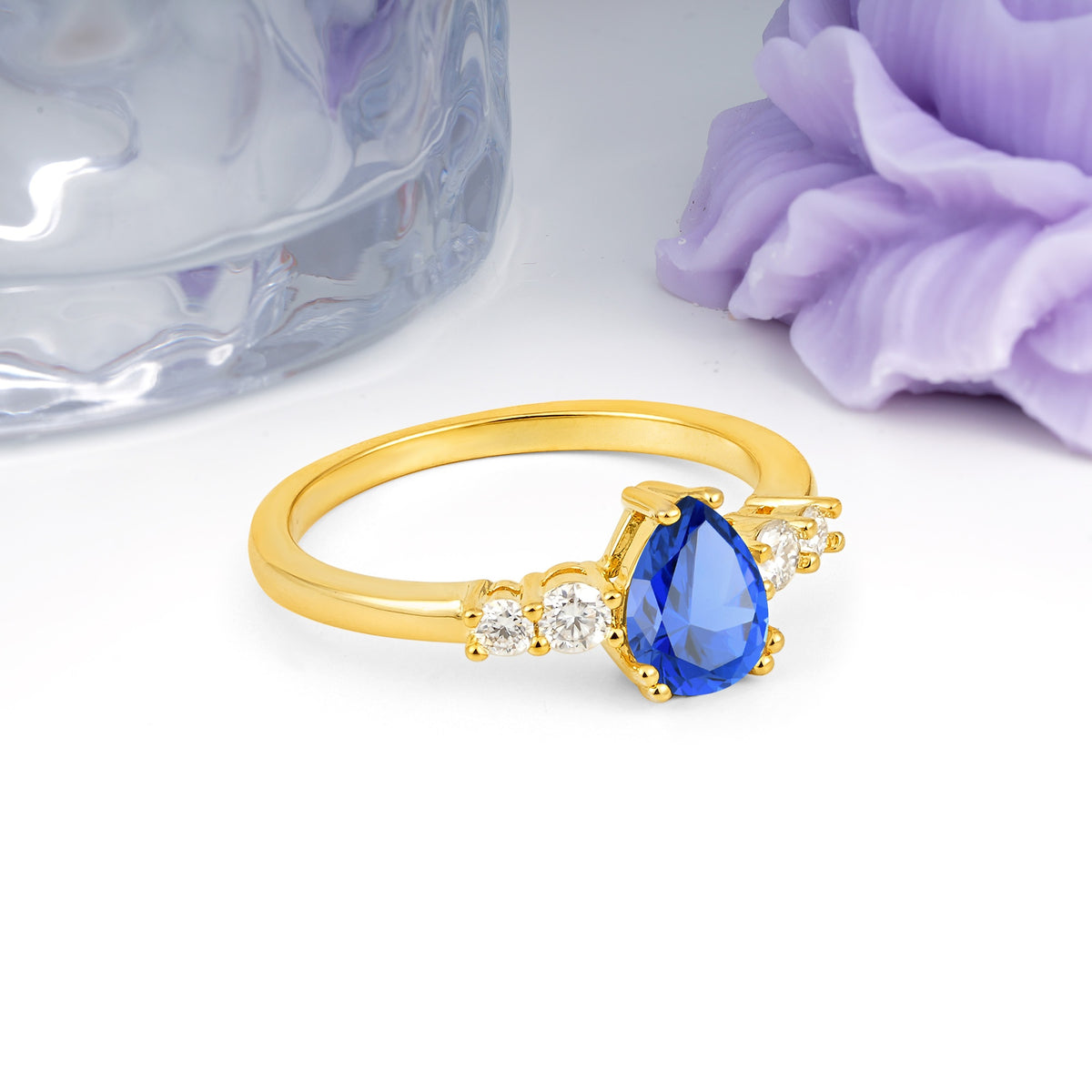 Classic, Minimalist 6-Prong Pear Cut Sapphire Engagement Ring - Additional view
