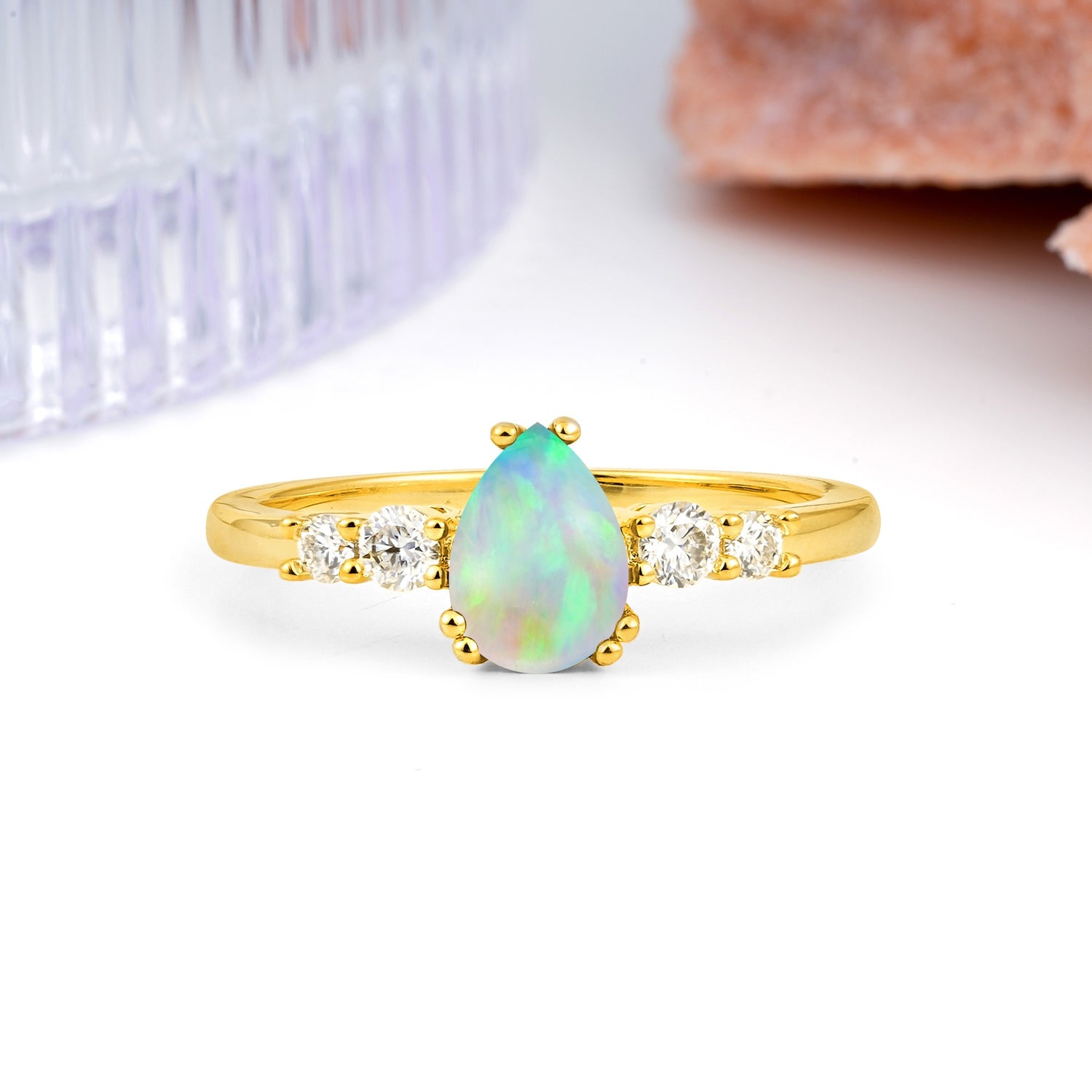 Classic, Minimalist 6-Prong Pear Cut Fire Opal Engagement Ring - Additional view