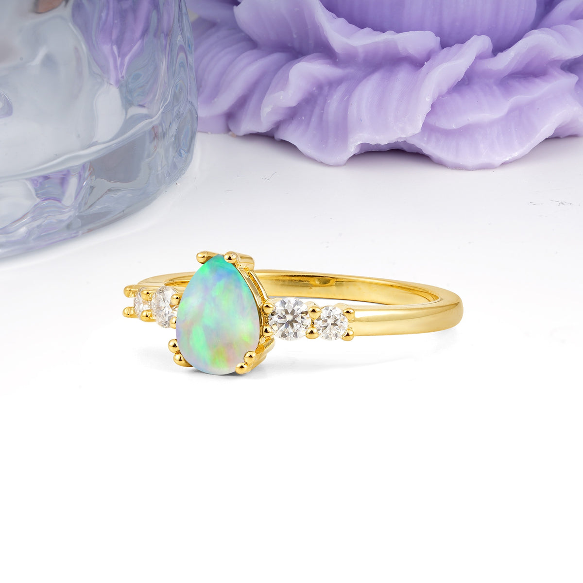 Classic, Minimalist 6-Prong Pear Cut Fire Opal Engagement Ring - Additional view