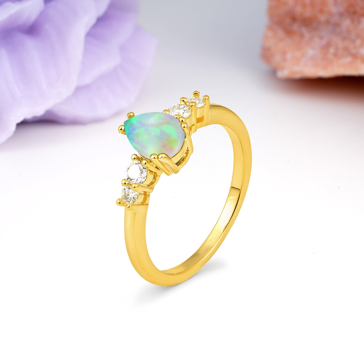 Classic, Minimalist 6-Prong Pear Cut Fire Opal Engagement Ring - Additional view