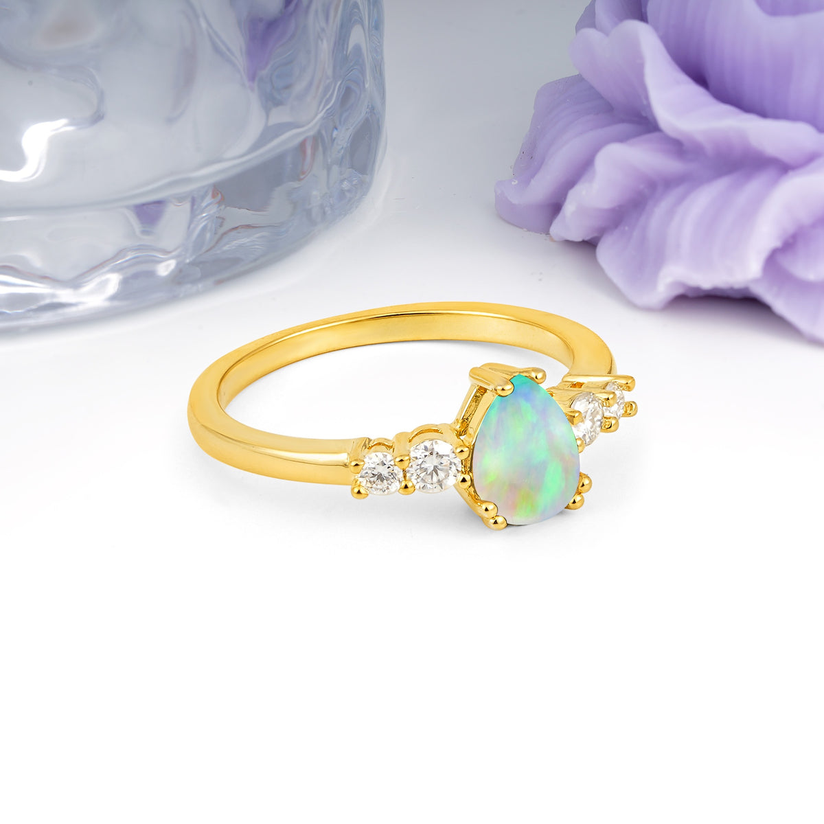 Classic, Minimalist 6-Prong Pear Cut Fire Opal Engagement Ring - Additional view