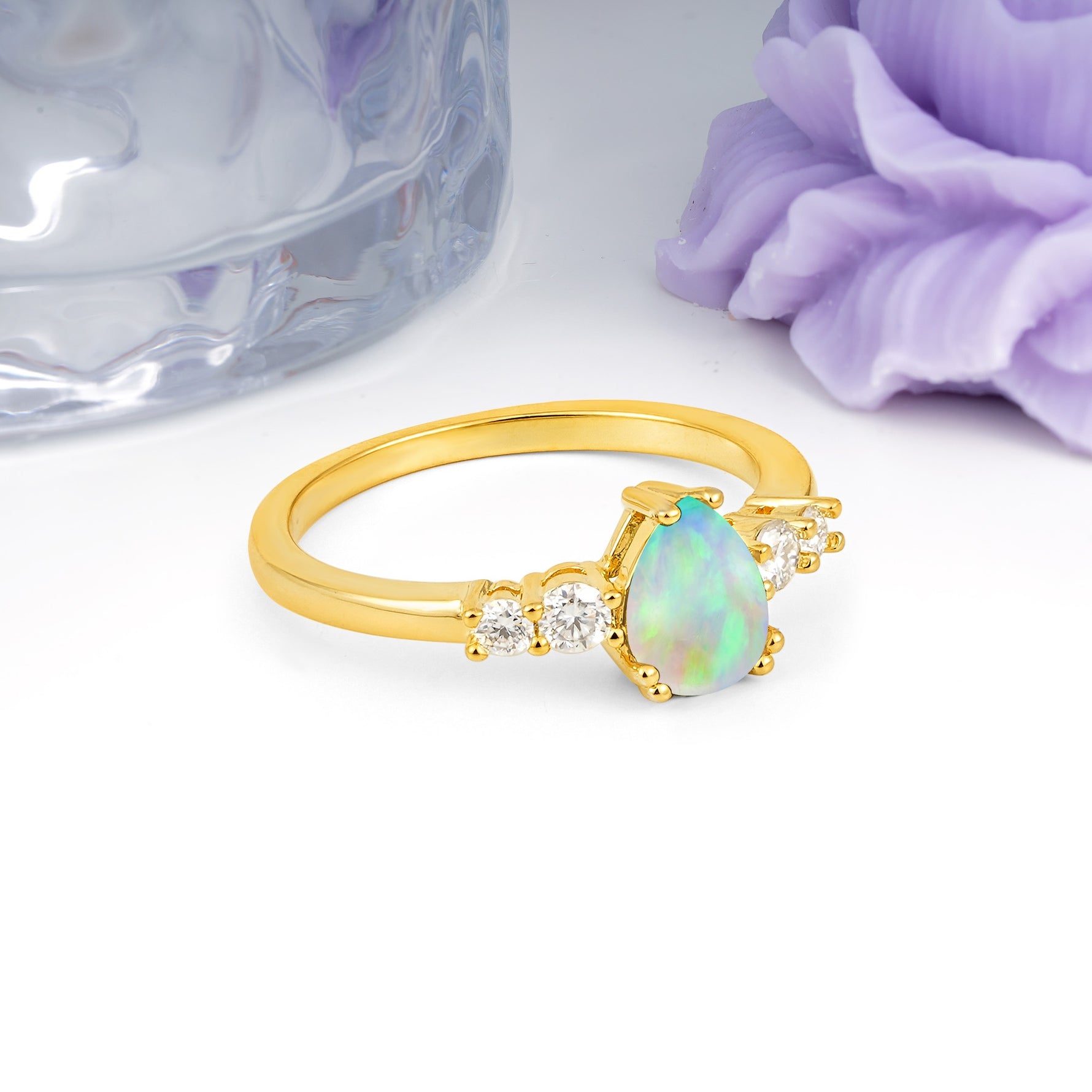 Classic, Minimalist 6-Prong Pear Cut Fire Opal Engagement Ring - Additional view