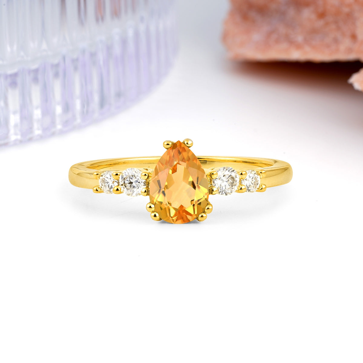 Classic, Minimalist 6-Prong Pear Cut Citrine Engagement Ring - Additional view