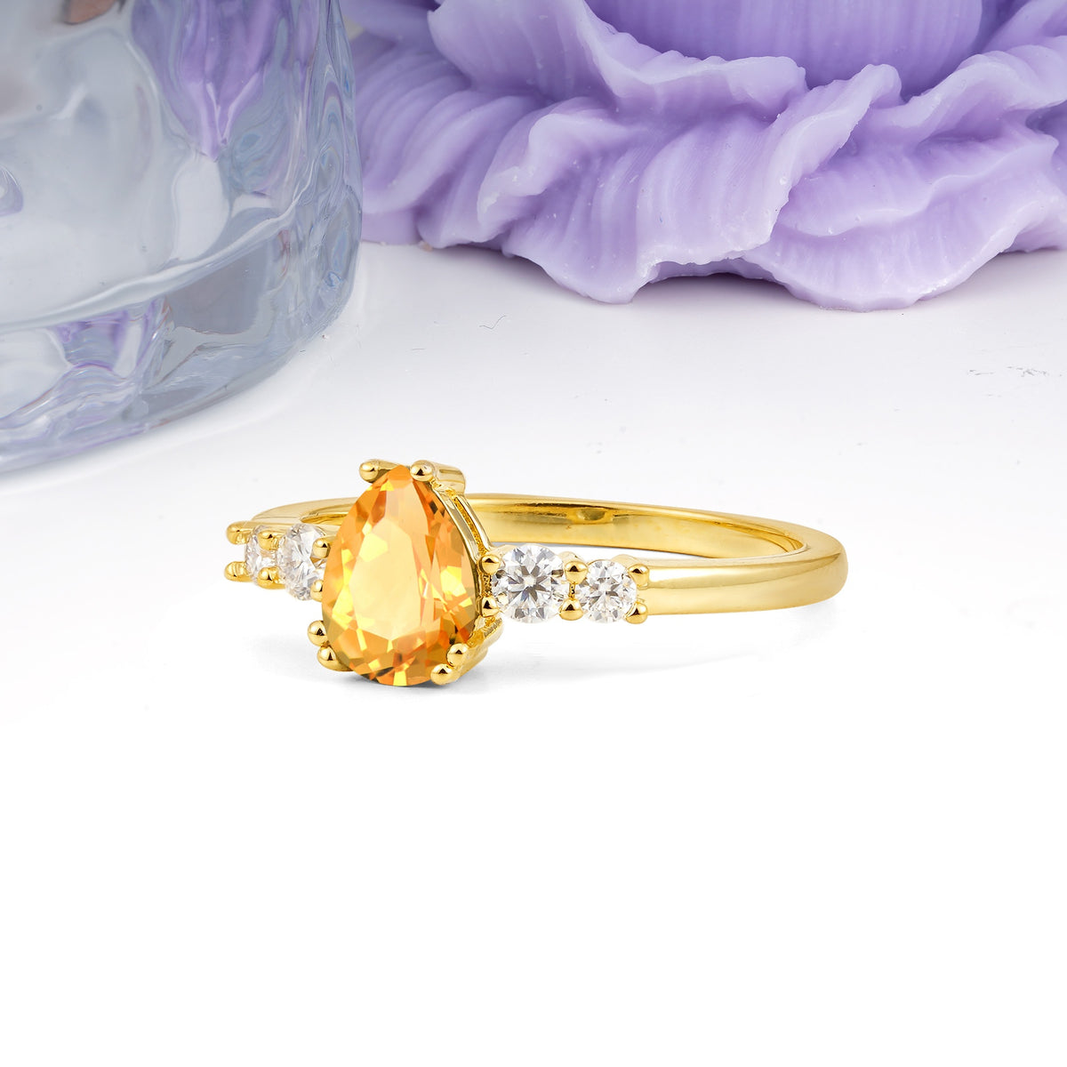 Classic, Minimalist 6-Prong Pear Cut Citrine Engagement Ring - Additional view
