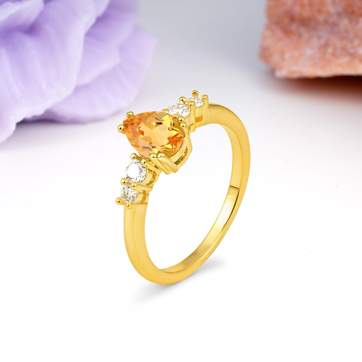 Classic, Minimalist 6-Prong Pear Cut Citrine Engagement Ring - Additional view