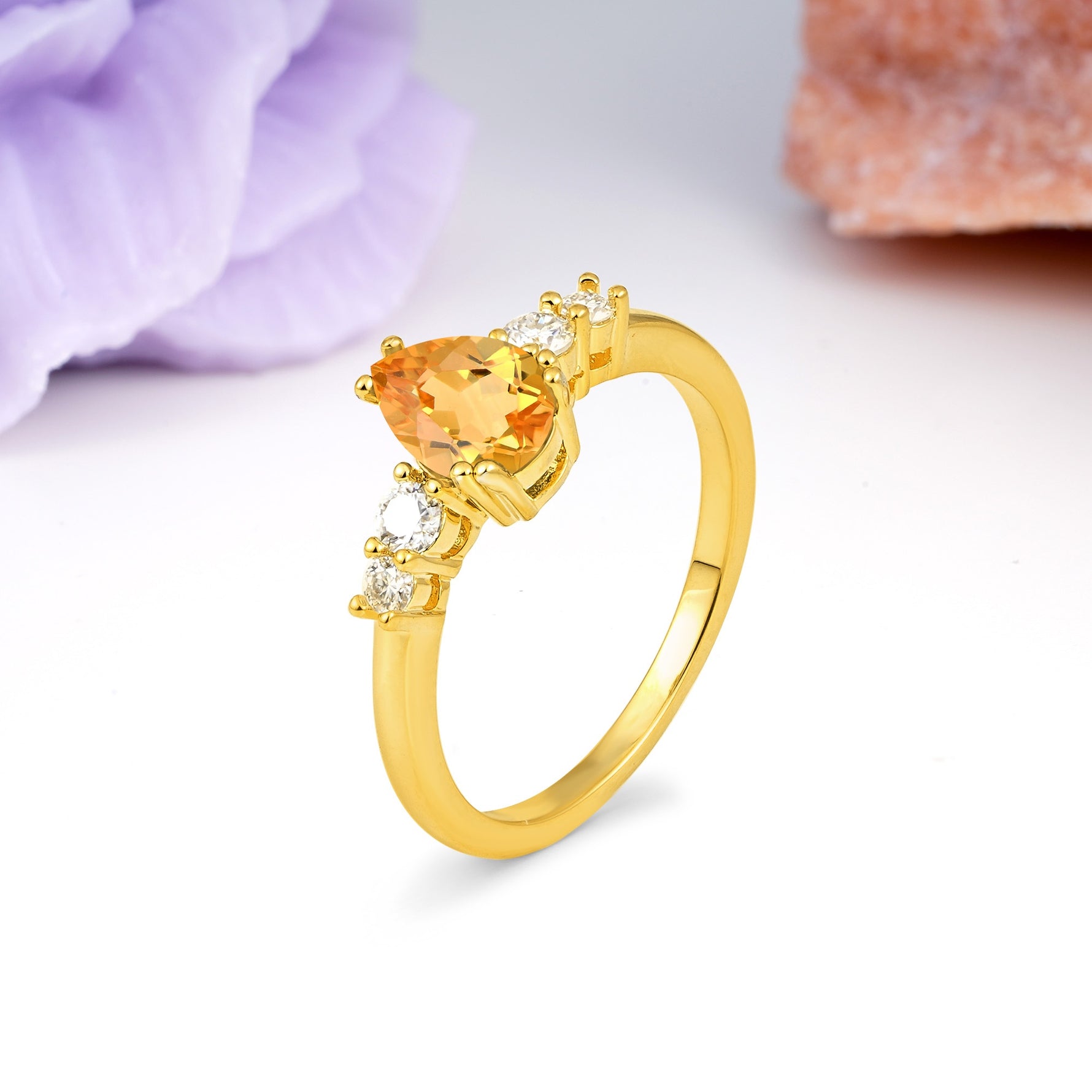 Classic, Minimalist 6-Prong Pear Cut Citrine Engagement Ring - Additional view