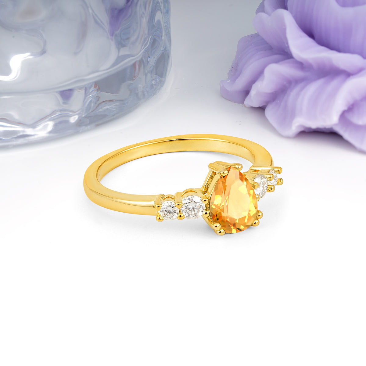 Classic, Minimalist 6-Prong Pear Cut Citrine Engagement Ring - Additional view