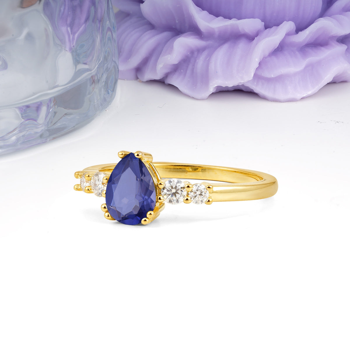 Classic, Minimalist 6-Prong Pear Cut Tanzanite Engagement Ring - Additional view