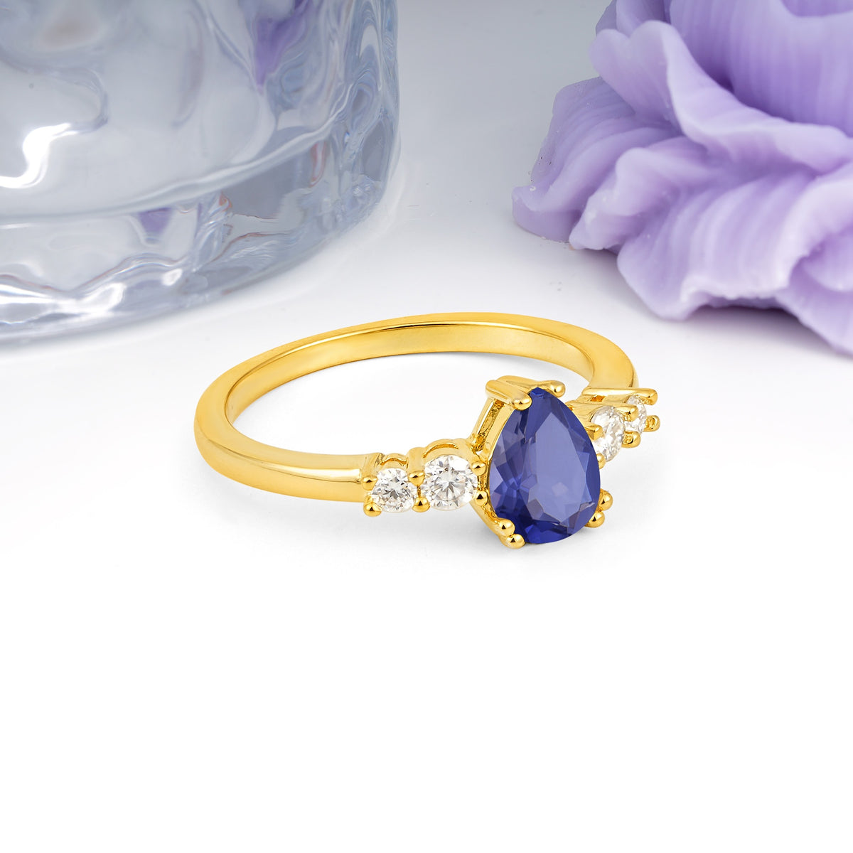 Classic, Minimalist 6-Prong Pear Cut Tanzanite Engagement Ring - Additional view