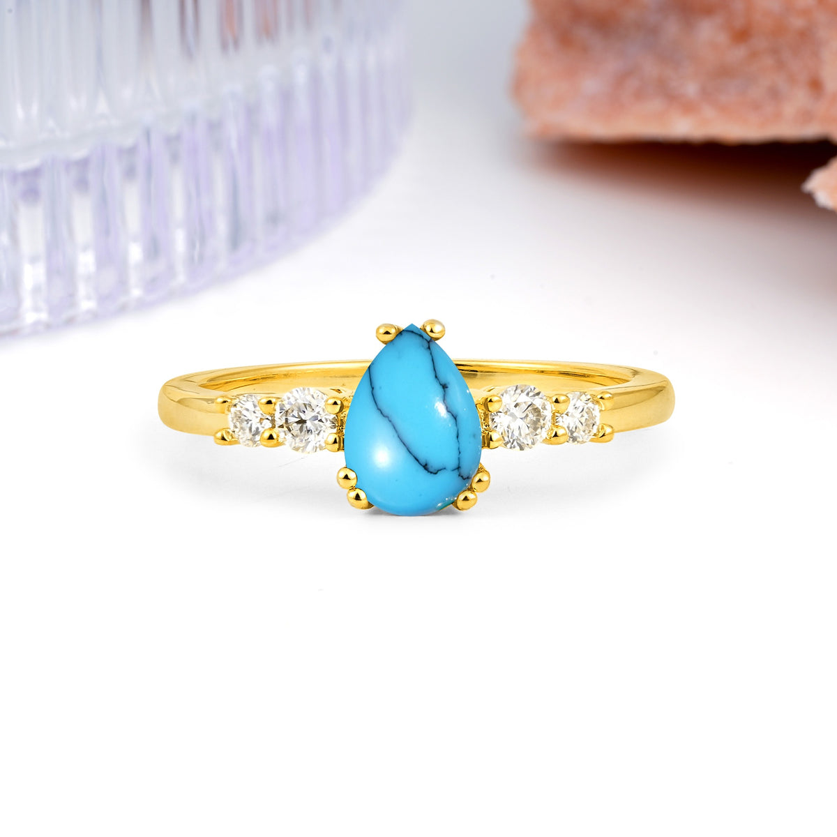 Classic, Minimalist 6-Prong Pear Cut Turquoise Engagement Ring - Additional view