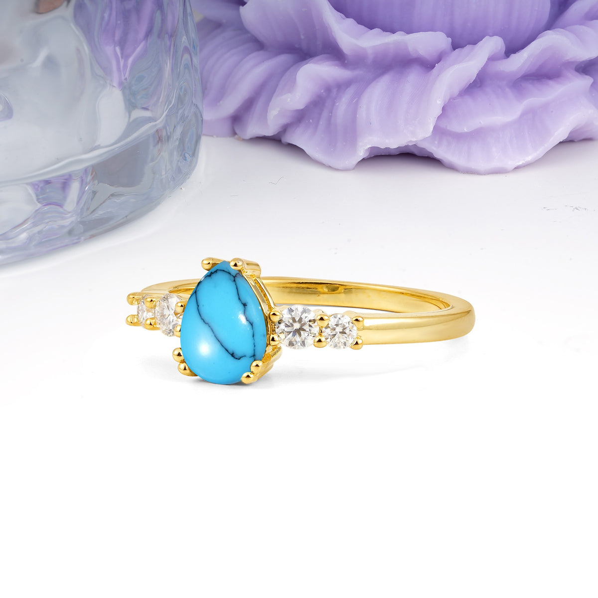 Classic, Minimalist 6-Prong Pear Cut Turquoise Engagement Ring - Additional view
