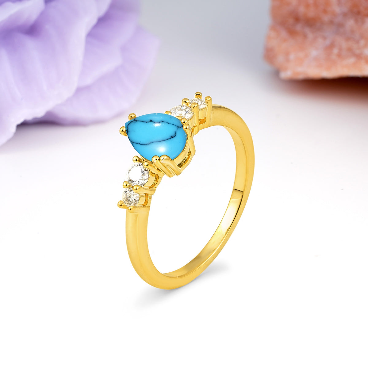 Classic, Minimalist 6-Prong Pear Cut Turquoise Engagement Ring - Additional view