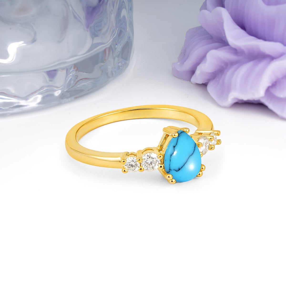 Classic, Minimalist 6-Prong Pear Cut Turquoise Engagement Ring - Additional view