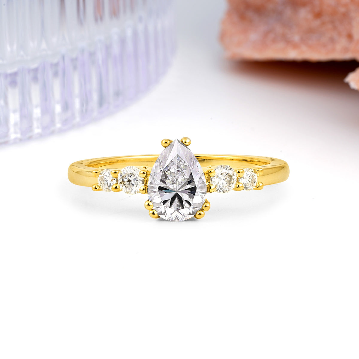 Classic, Minimalist 6-Prong Pear Cut Lab Diamond Engagement Ring - Additional view