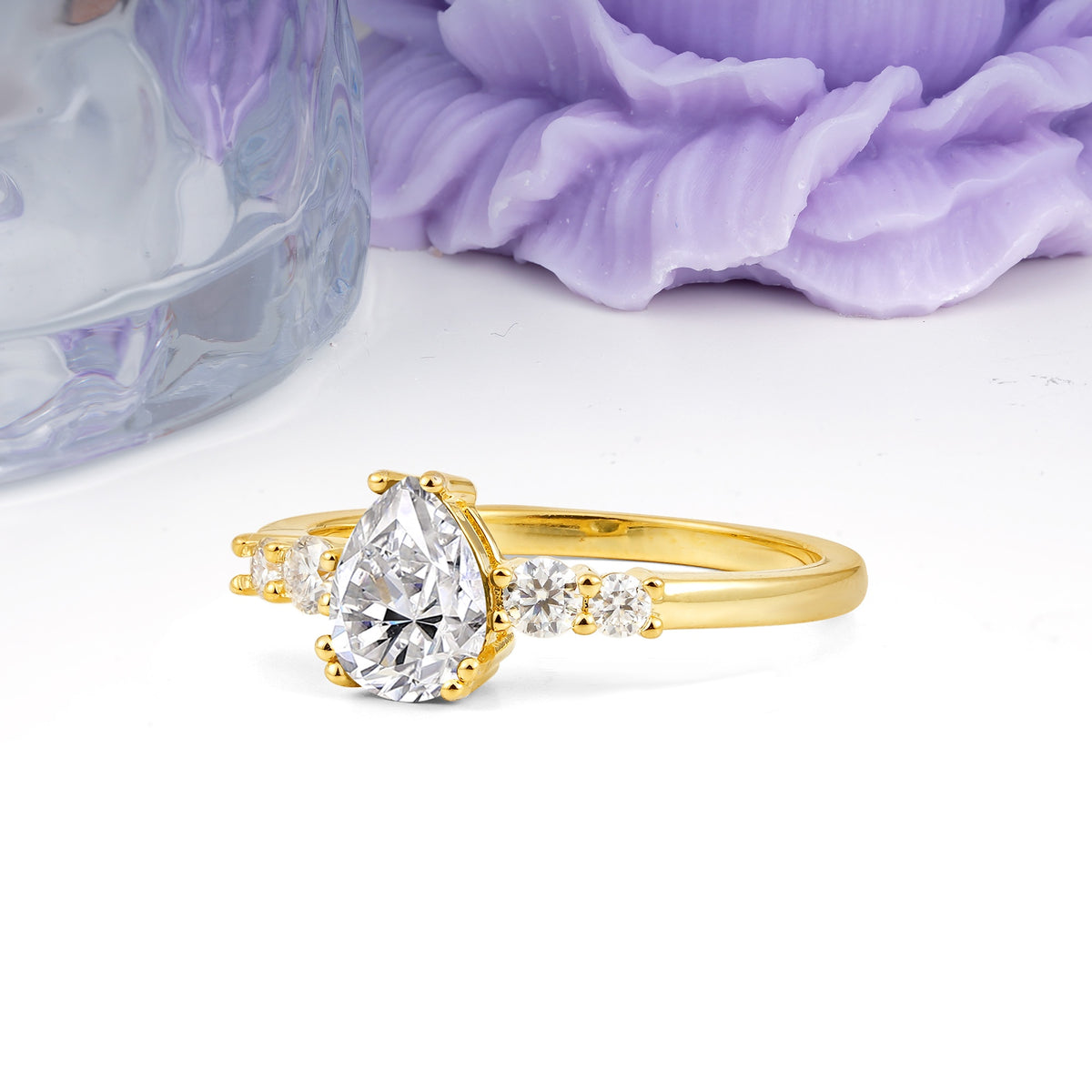 Classic, Minimalist 6-Prong Pear Cut Lab Diamond Engagement Ring - Additional view