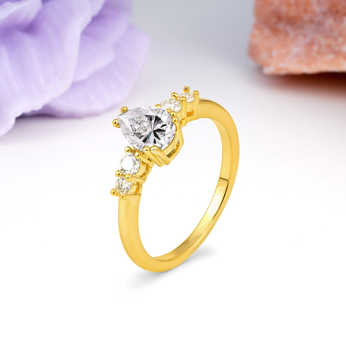 Classic, Minimalist 6-Prong Pear Cut Lab Diamond Engagement Ring - Additional view