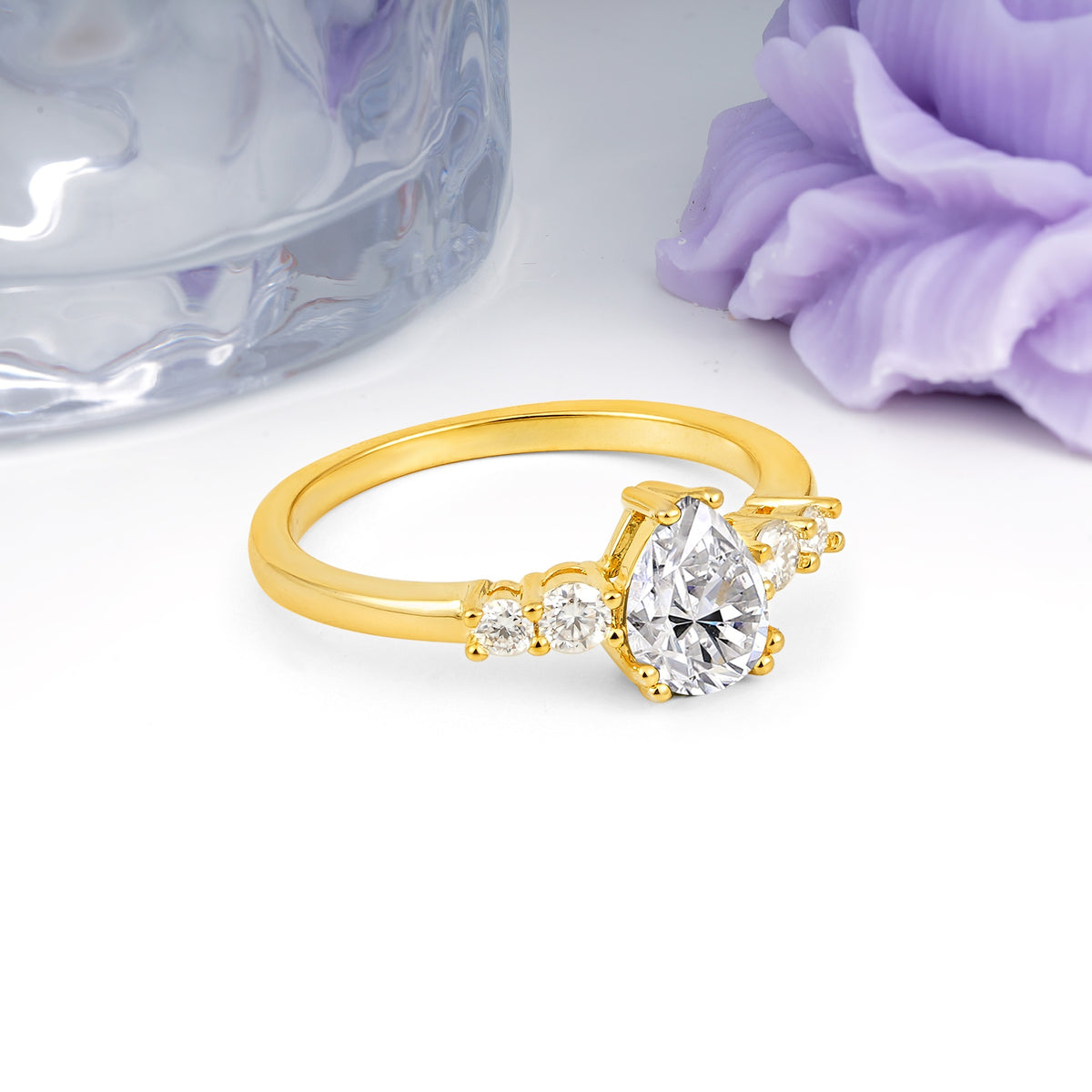 Classic, Minimalist 6-Prong Pear Cut Lab Diamond Engagement Ring - Additional view