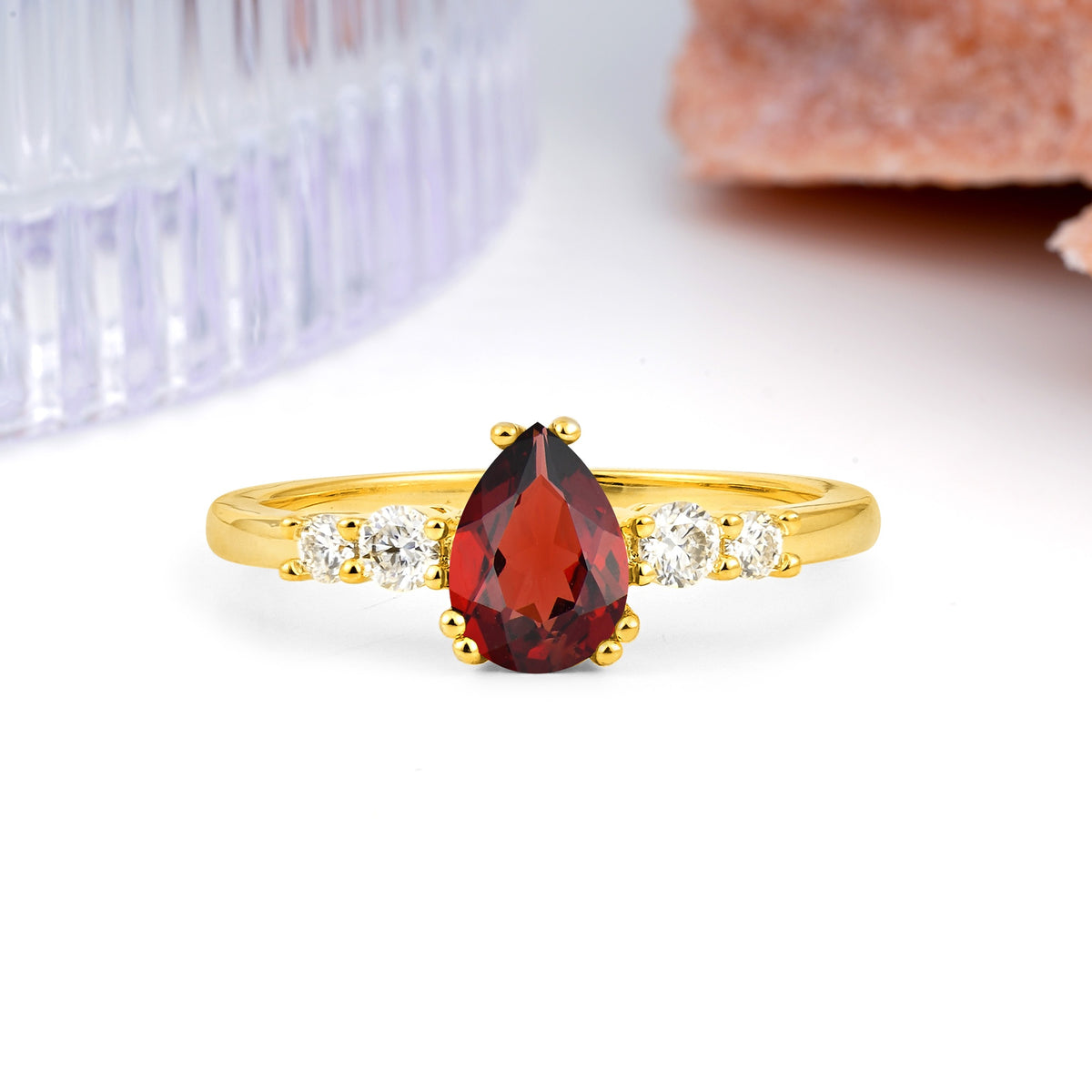 Classic, Minimalist 6-Prong Pear Cut Garnet Engagement Ring - Additional view