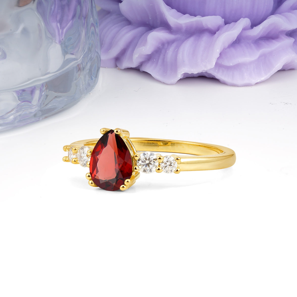 Classic, Minimalist 6-Prong Pear Cut Garnet Engagement Ring - Additional view