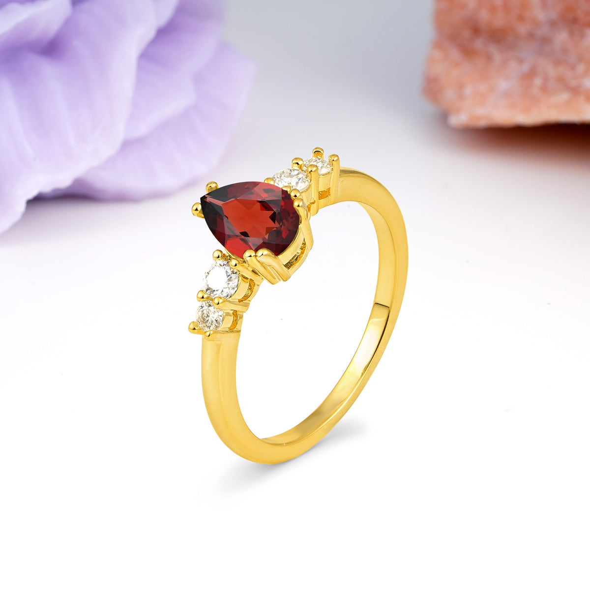 Classic, Minimalist 6-Prong Pear Cut Garnet Engagement Ring - Additional view