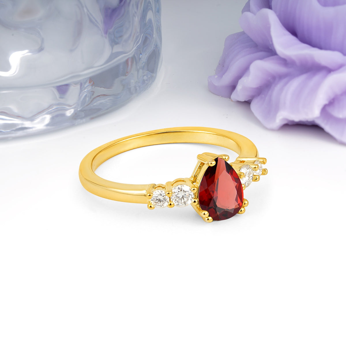 Classic, Minimalist 6-Prong Pear Cut Garnet Engagement Ring - Additional view