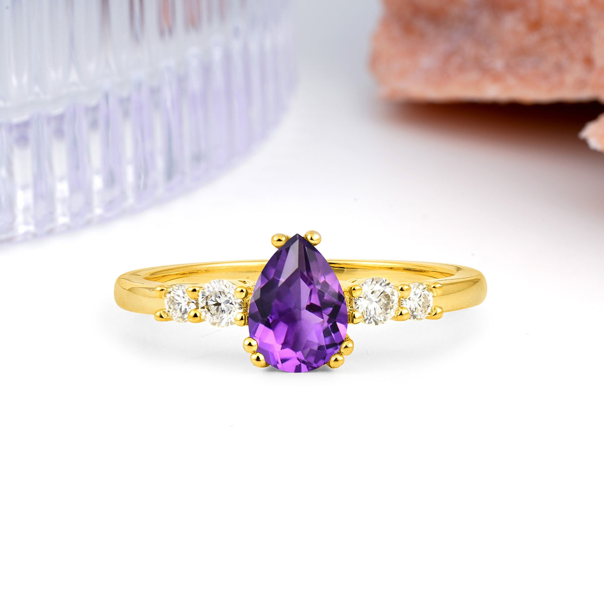 Classic, Minimalist 6-Prong Pear Cut Amethyst Engagement Ring - Additional view