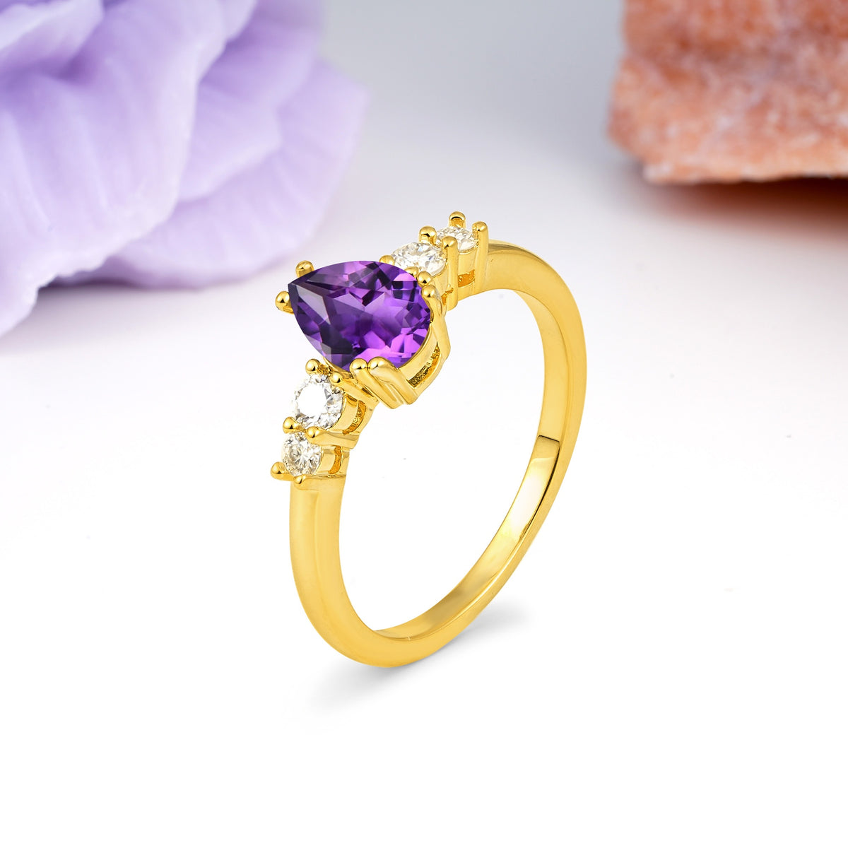 Classic, Minimalist 6-Prong Pear Cut Amethyst Engagement Ring - Additional view