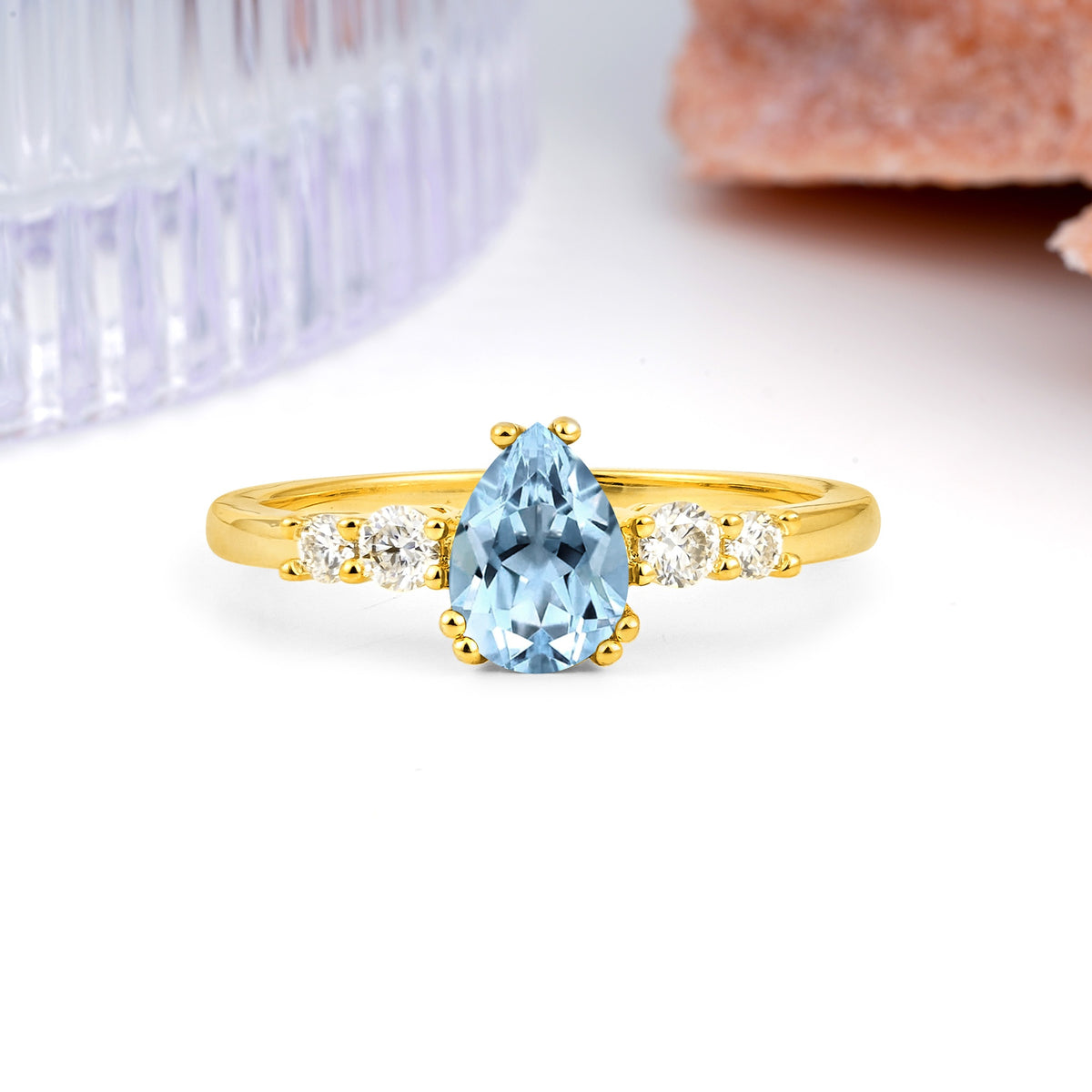 Classic, Minimalist 6-Prong Pear Cut Aquamarine Engagement Ring - Additional view