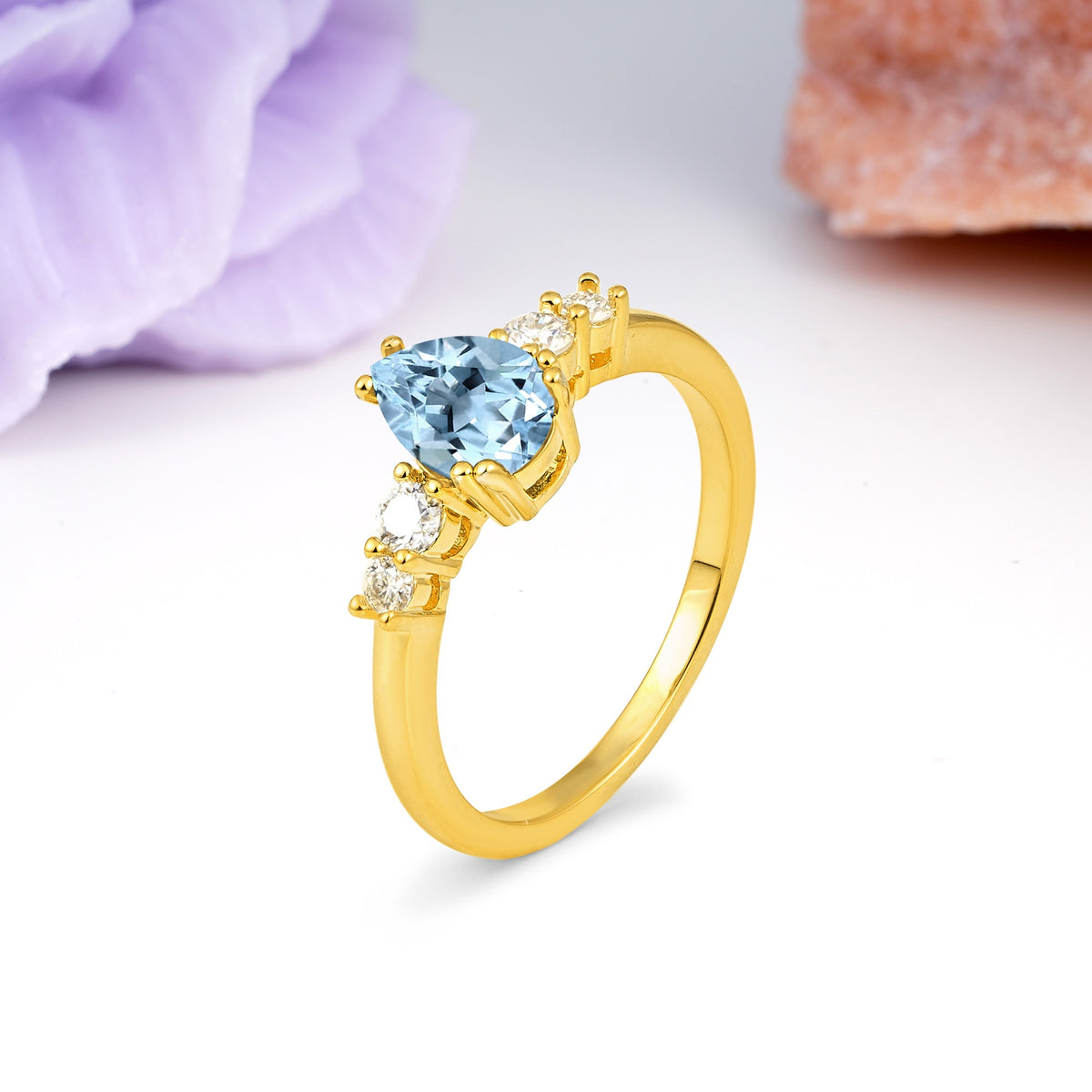 Classic, Minimalist 6-Prong Pear Cut Aquamarine Engagement Ring - Additional view