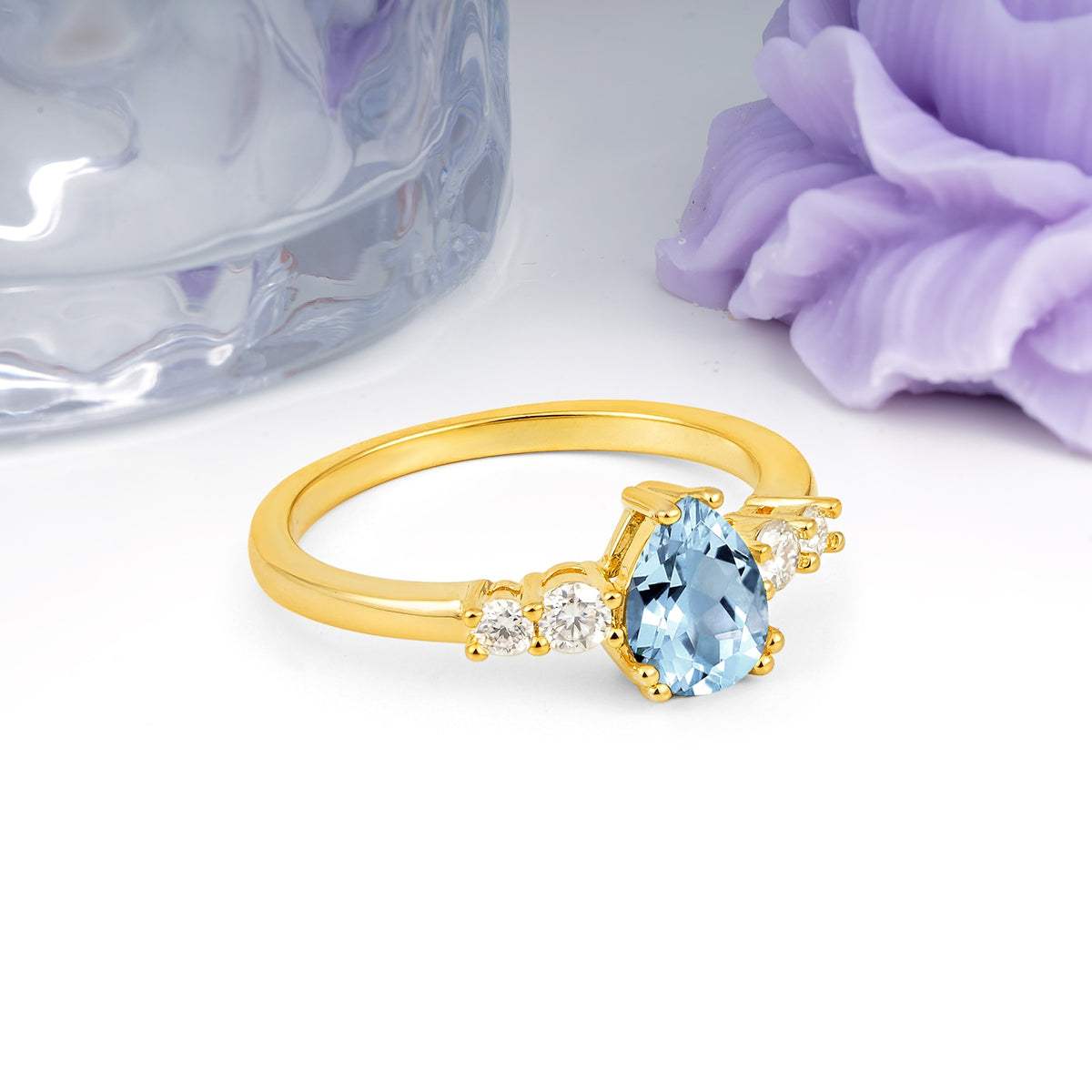 Classic, Minimalist 6-Prong Pear Cut Aquamarine Engagement Ring - Additional view