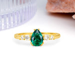 Classic, Minimalist 6-Prong Pear Cut Emerald Engagement Ring - Additional view