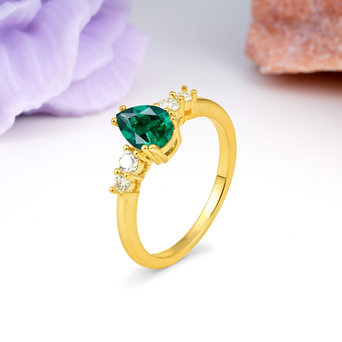 Classic, Minimalist 6-Prong Pear Cut Emerald Engagement Ring - Additional view