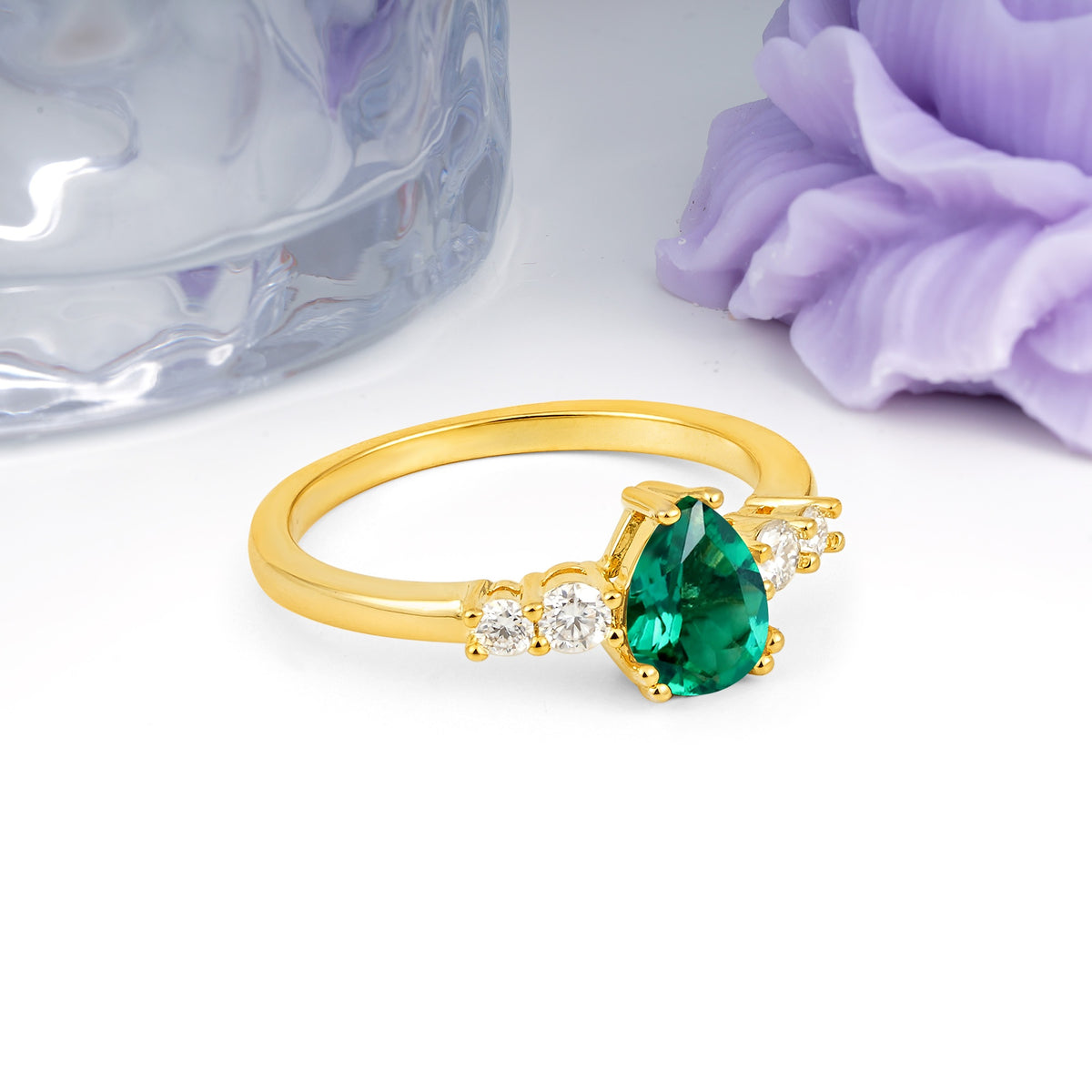 Classic, Minimalist 6-Prong Pear Cut Emerald Engagement Ring - Additional view