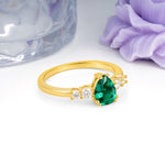 Classic, Minimalist 6-Prong Pear Cut Emerald Engagement Ring - Additional view