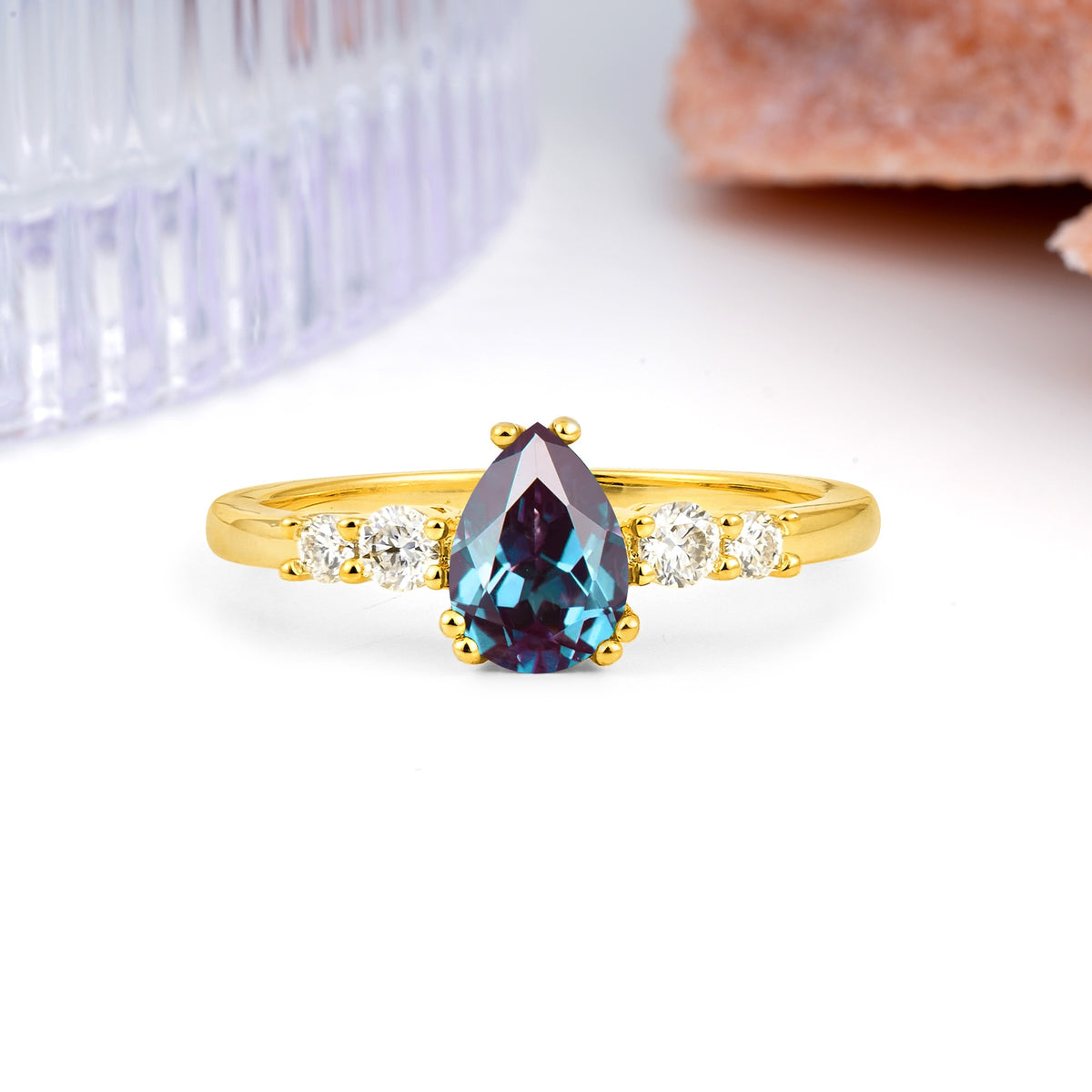 Classic, Minimalist 6-Prong Pear Cut Alexandrite Engagement Ring - Additional view